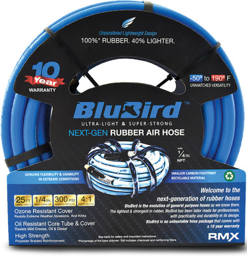 Blubird BB1425 Bluebird Rubber Air Hose Assembly, 1/4" x 25' - 1/4" Male-NPT, 300 PSI, EPDM - MPR Tools & Equipment