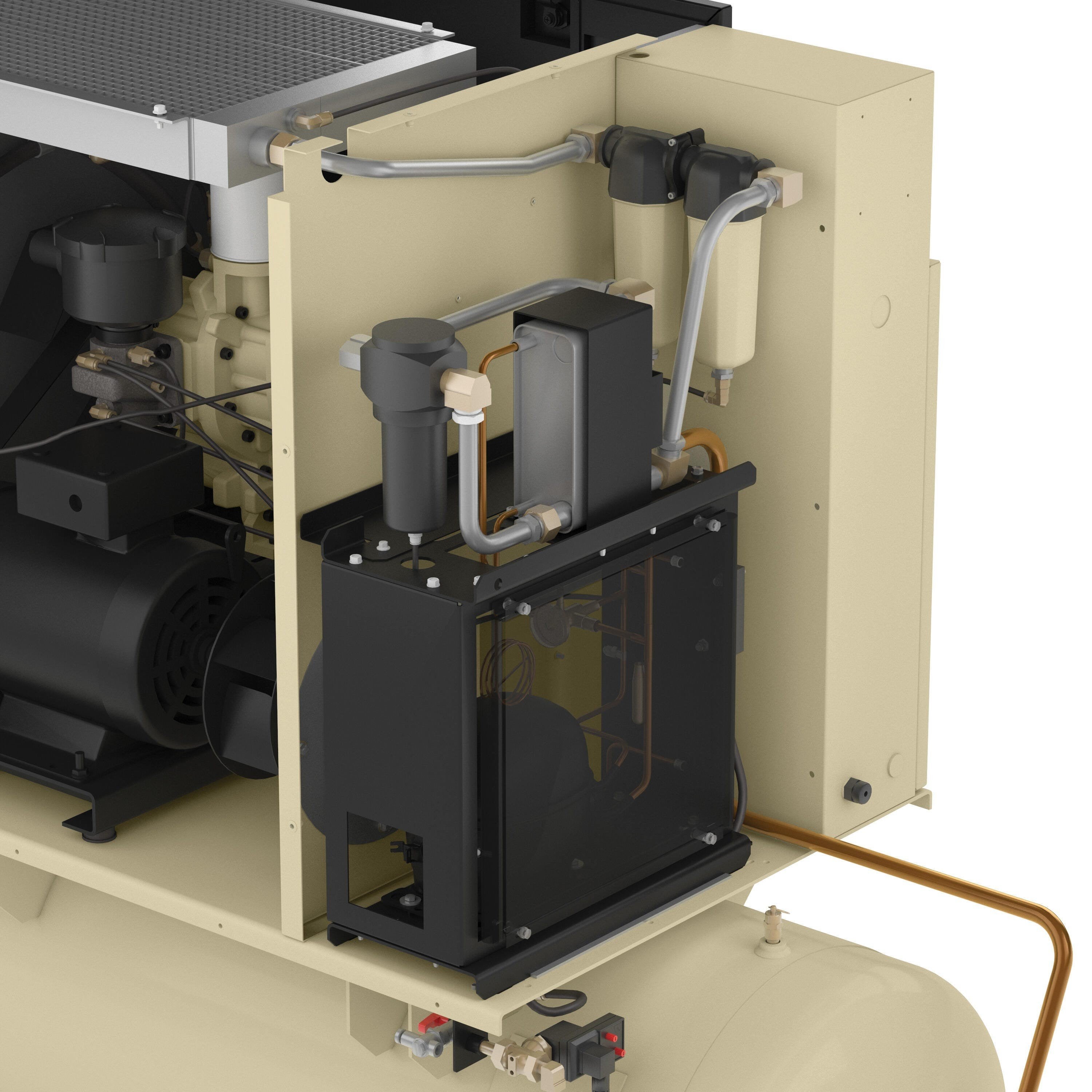 Ingersoll Rand UP6-7.5TAS-150 Rotary Screw Compressor close-up of internal dryer and filtration system components