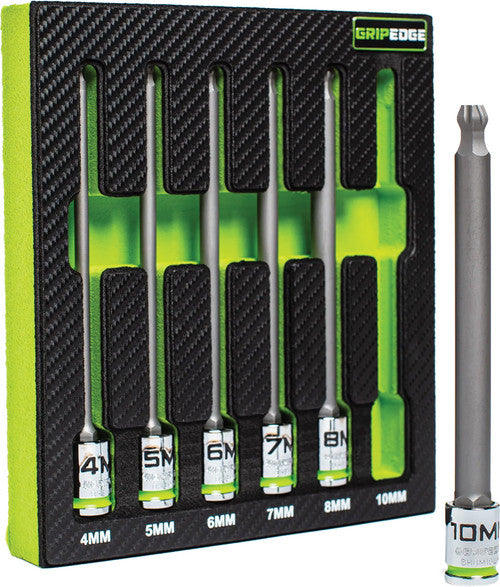GripEdge BHBM6LS 6-Pc 3/8" Drive 6" Long Metric RPT Ball Hex Driver Set, 4MM-10MM - MPR Tools & Equipment