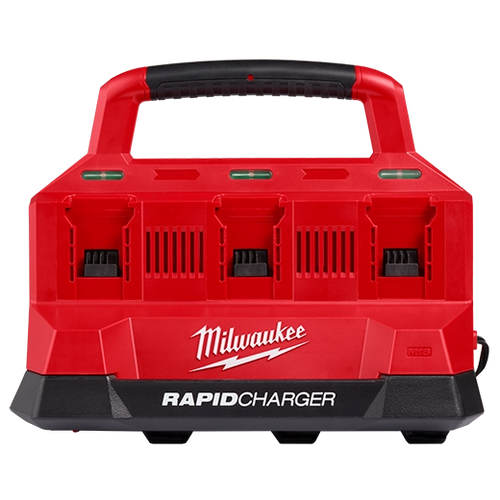 Milwaukee Tool M18 PACKOUT Six Bay Rapid Charger - front view showing RAPIDCHARGER branding and six bays