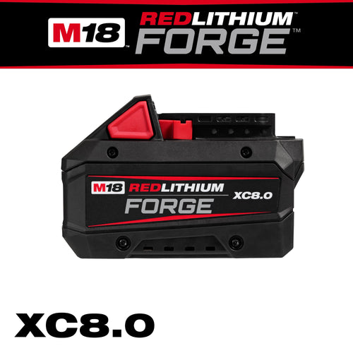 Milwaukee Tool 48-11-1881 M18 REDLITHIUM FORGE XC8.0 Battery Pack side view on white background