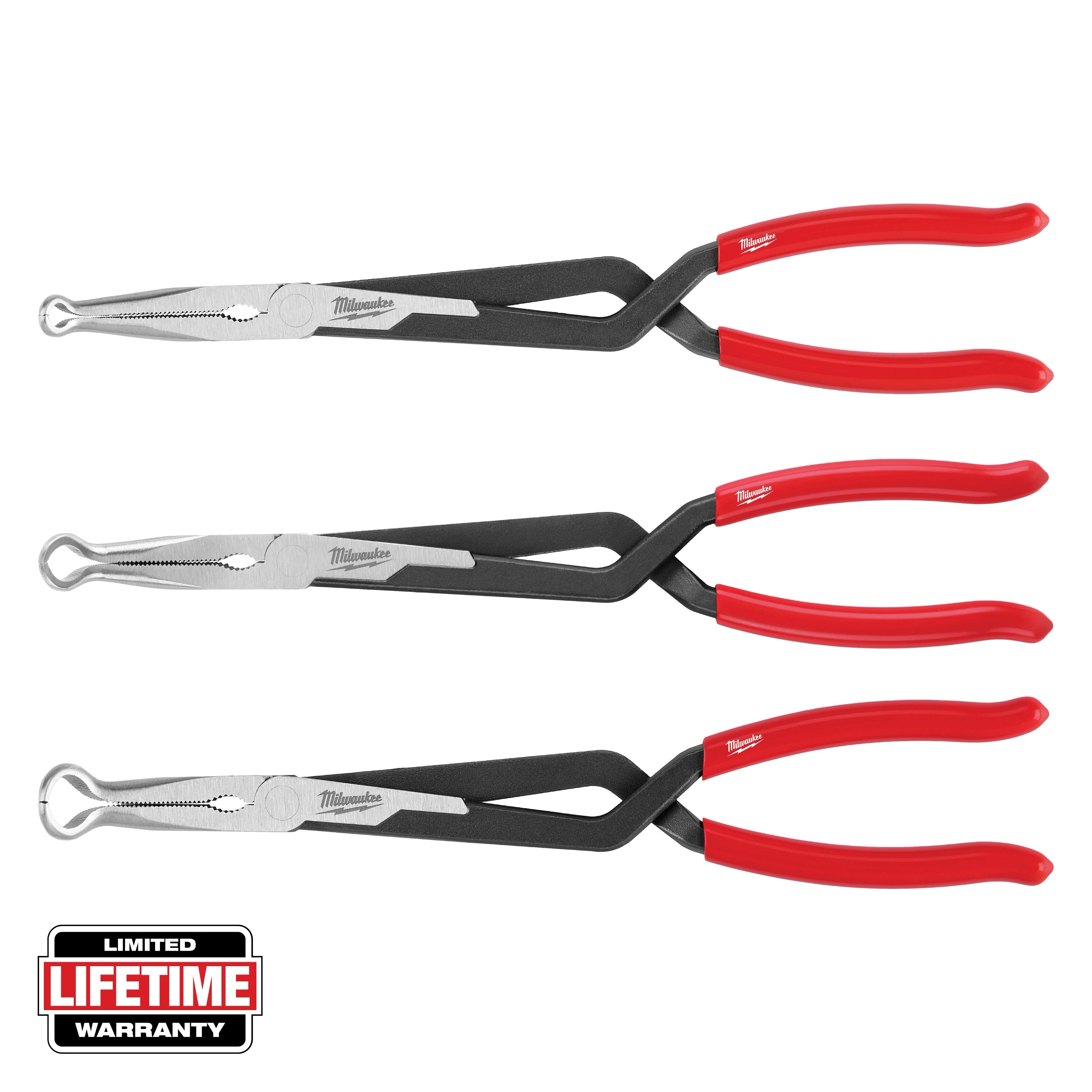 Milwaukee Tool 48-22-6563 13in 3pc Long Reach Hose Grip Pliers Set with Limited Lifetime Warranty badge