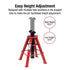 Sunex Tools 1310 Jack Stand height adjustment diagram showing 18.9 in low and 29.9 in high range