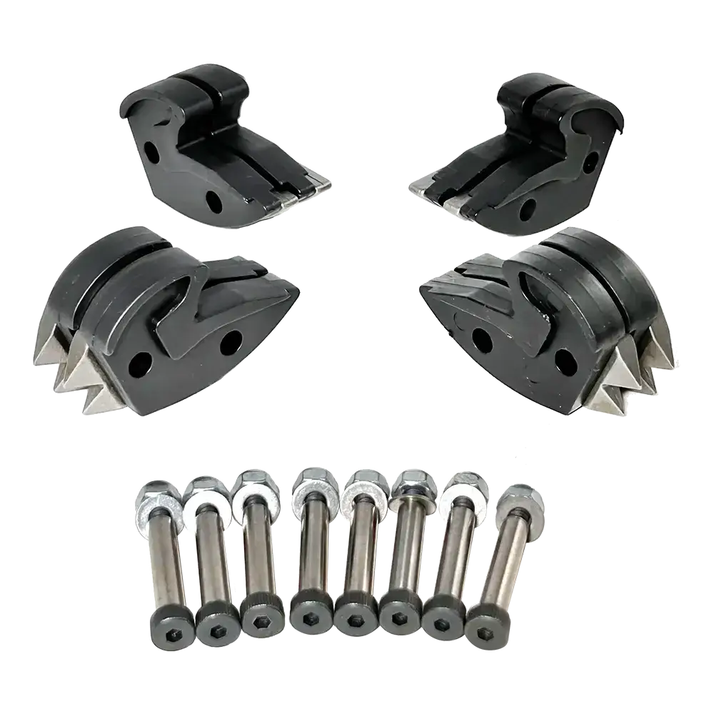 Coats 85607785 OEM Grip-Max Plus Rebuild Kit for Clamp 85607787, 4-Clamp Set with black grip inserts, metal clamp jaw covers, and hardware bolt sets