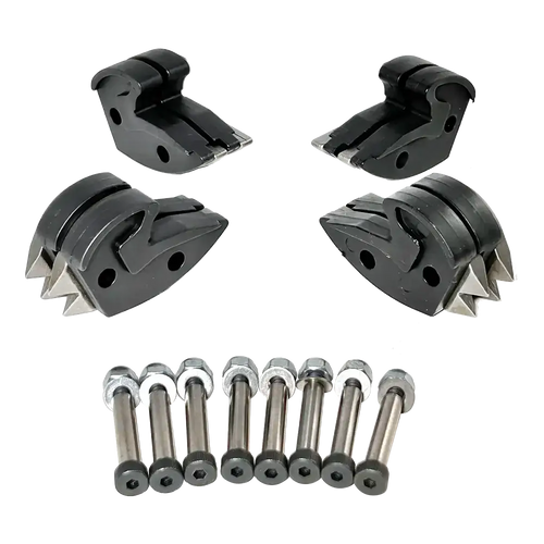 Coats 85607785 OEM Grip-Max Plus Rebuild Kit for Clamp 85607787, 4-Clamp Set with black grip inserts, metal clamp jaw covers, and hardware bolt sets