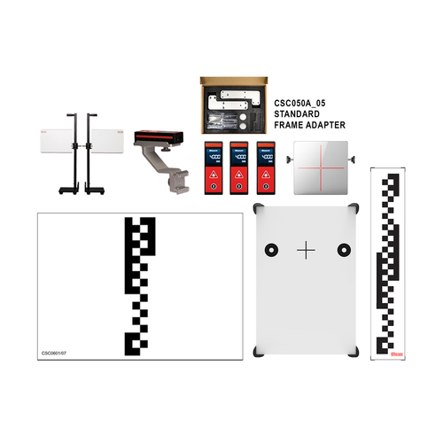 Autel CVADD1 Standard Frame CV ADAS LDW Calibration Add-On Package contents including CSC050A_05 Standard Frame Adapter, Digital ADAS kit, LDW calibration targets, CV pattern CSC0601/07, ACC reflector, CV pattern bracket, and laser measurers