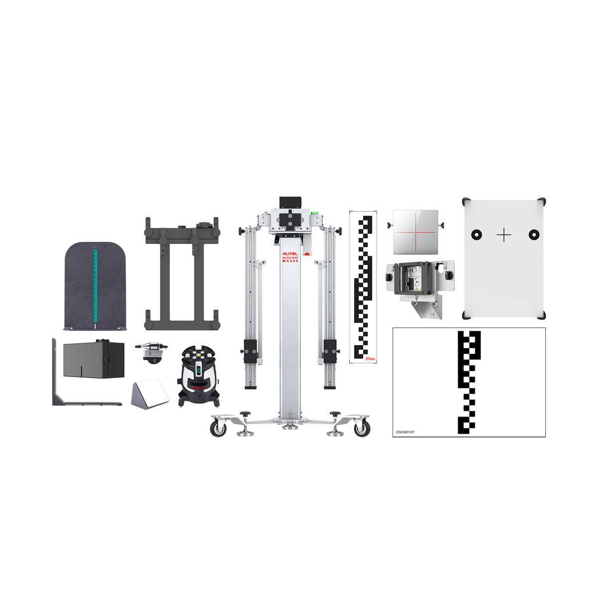 Autel CVMALDW CV ADAS LDW MaxiSYS MA600 Mobile Package full kit including mobile frame, 5-line and 2-line lasers, LDW calibration patterns, CV pattern bracket, and ACC reflector