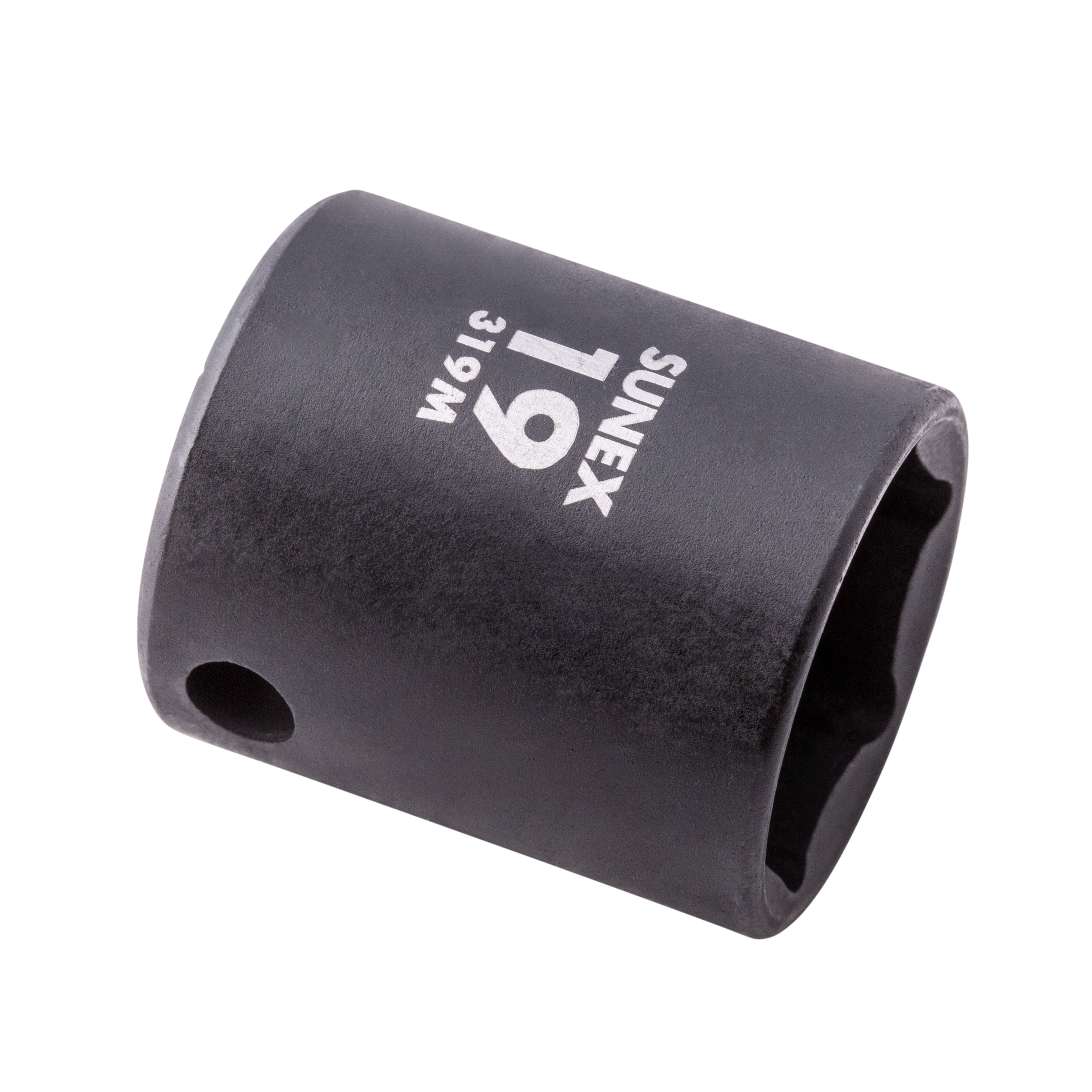Sunex Tools 19mm (319M) impact socket showing 6-point opening and pin detent hole