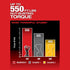 Milwaukee Tool 2562-21 M12 FUEL Stubby 3/8 in Impact Wrench torque comparison chart - 550 ft-lbs at 12V, most powerful stubby