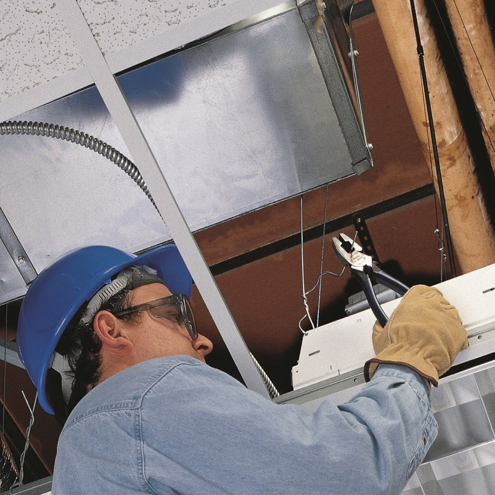 Electrician using Klein Tools D213-9NE Lineman's Pliers for overhead wire work