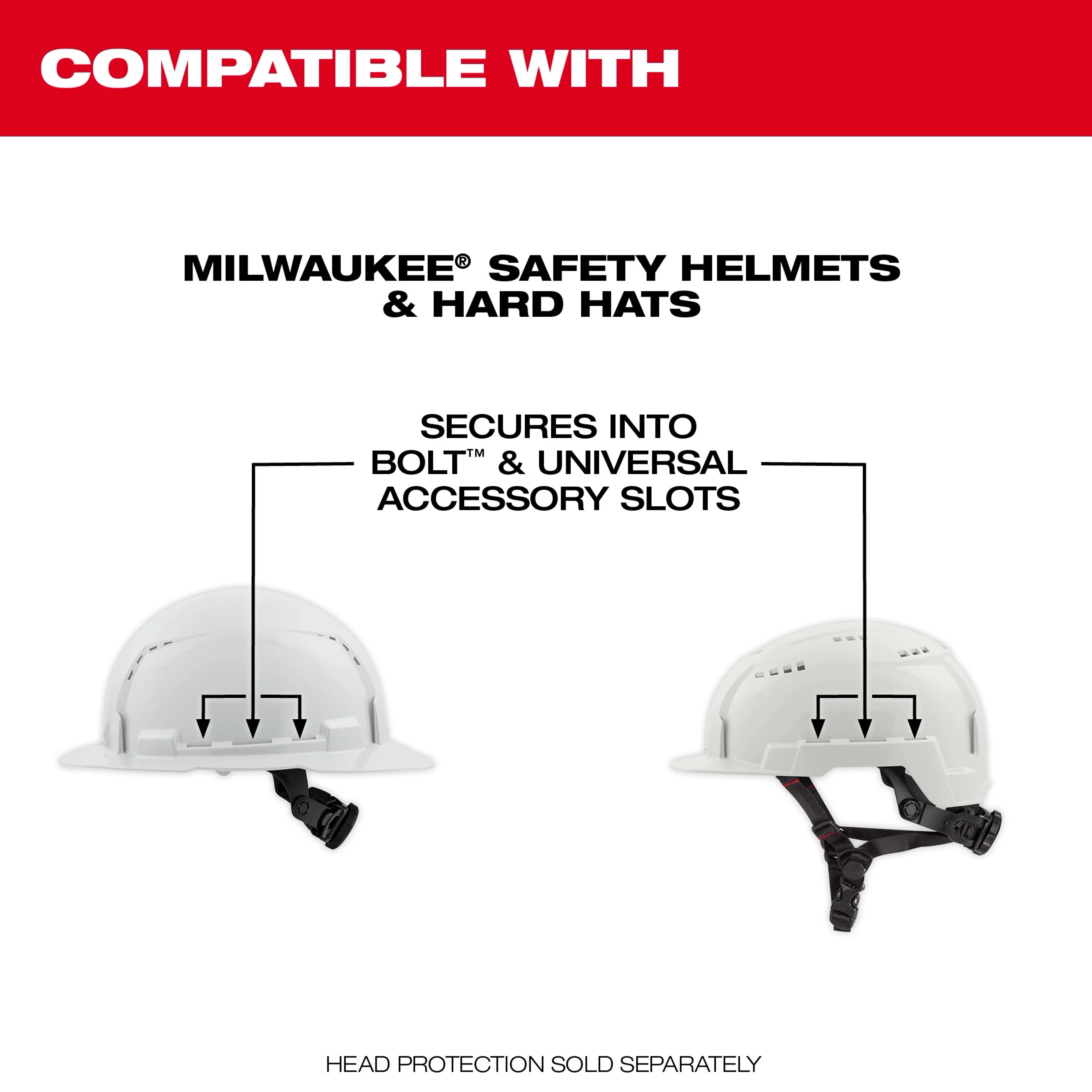 Milwaukee BOLT Earmuffs compatible with Milwaukee Safety Helmets and Hard Hats via BOLT and Universal accessory slots