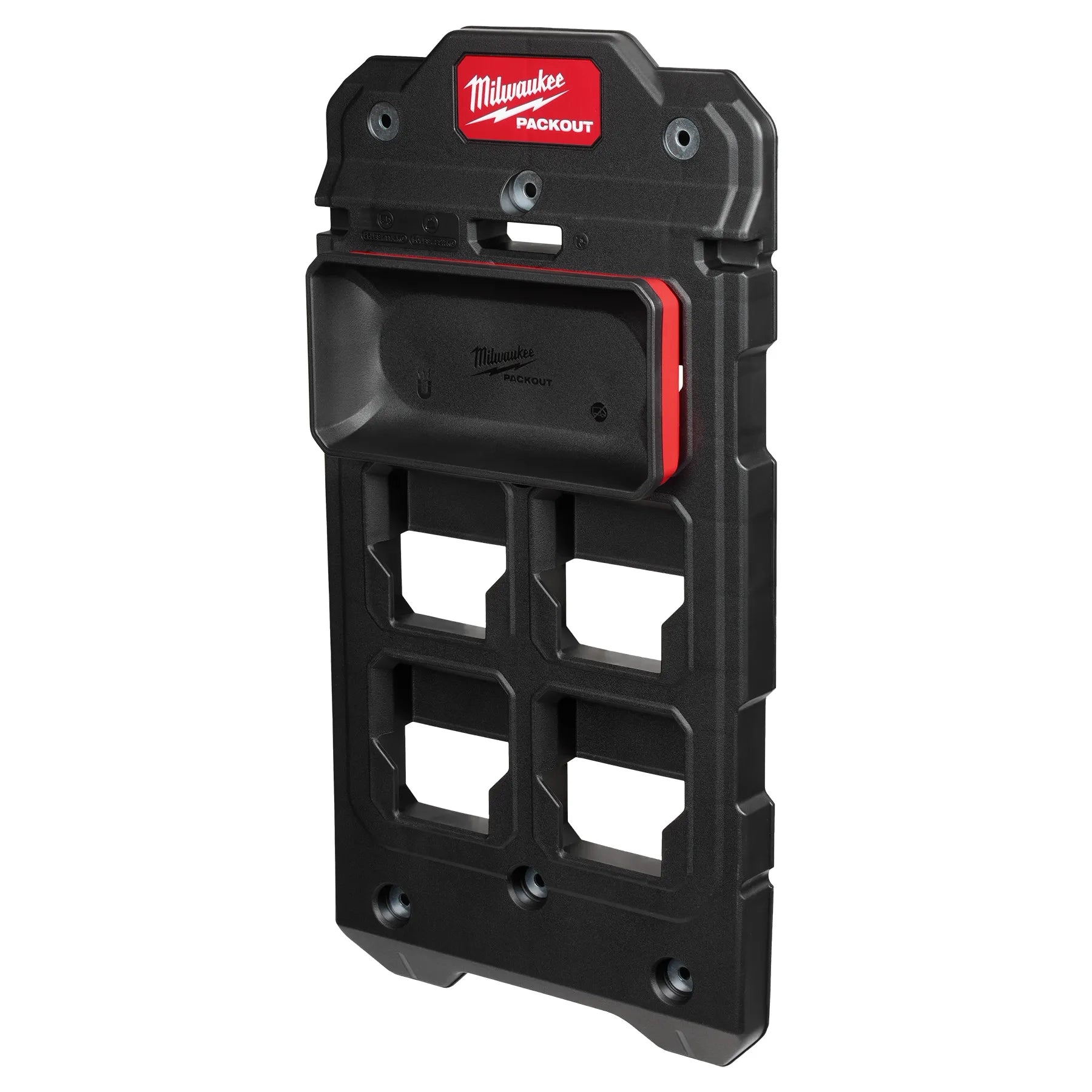 Milwaukee Tool PACKOUT Large Magnetic Bin - shown mounted on PACKOUT Wall Plate