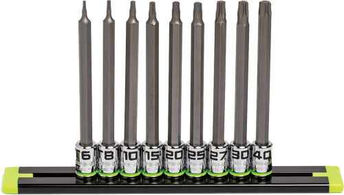 GripEdge STA9LS 9-Pc 1/4" Drive Metric & SAE Long Rpt Torx® Driver Set, T6-T40 - MPR Tools & Equipment