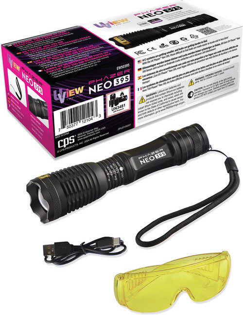 UView EW50395 Phazer Neo 395 - Rechargeable UV Leak Detection Light, 4849 UV Power Rating, Includes Glasses & USB-C Cable - MPR Tools & Equipment