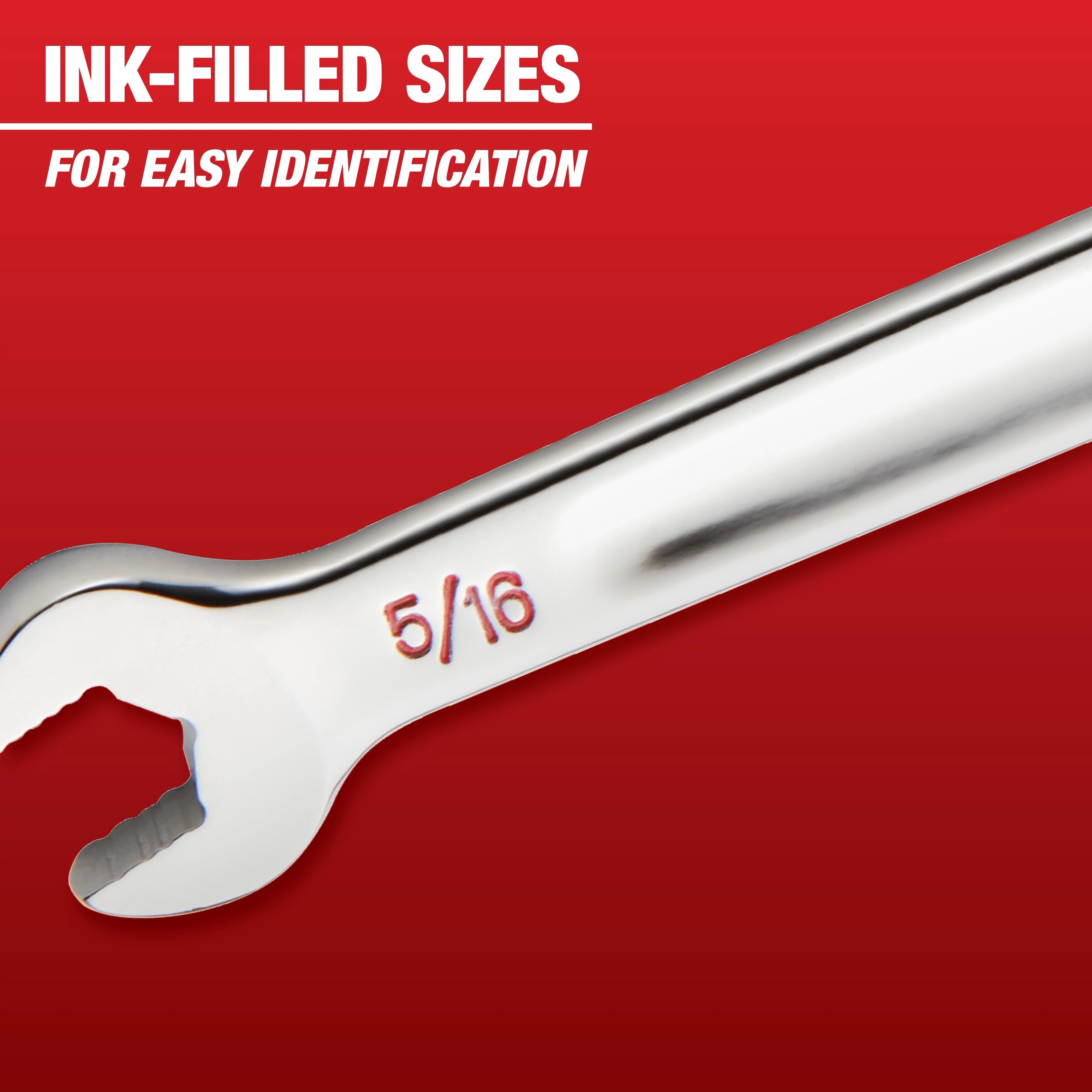 Milwaukee Tool Combination Wrench ink-filled size label close-up for easy identification