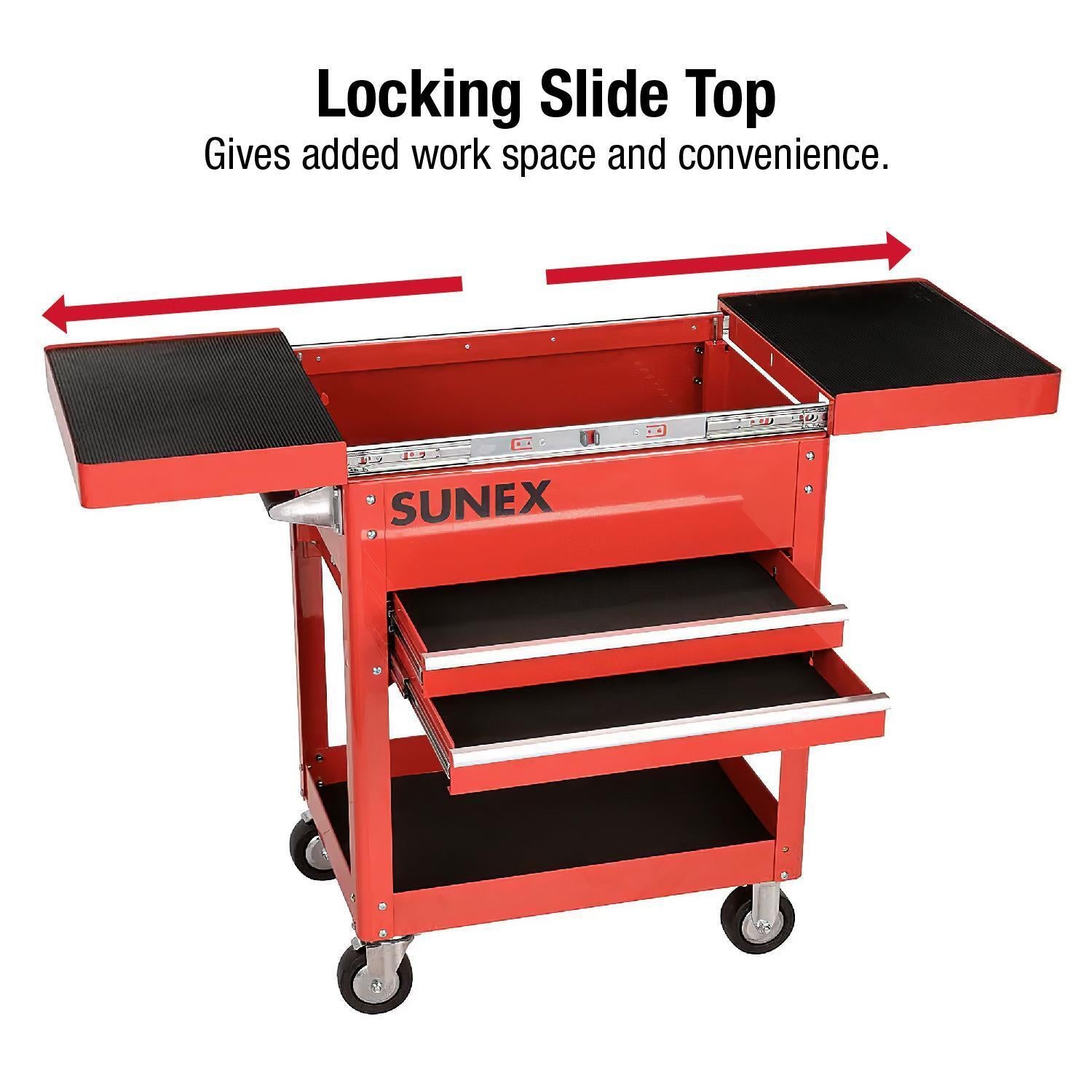 Sunex Tools 8035R Locking Slide Top feature gives added workspace and convenience