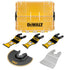 Dewalt DWA425GSET General Purpose Bi-Metal Oscillating Tool Blade Set 5-Piece with Tough Case, showing all included blades and yellow storage case