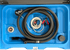JohnDow Industries JDI-DEF40 DEF Carrytank interior top-down view showing delivery hose, power cable with battery clamps, and fill level gauge