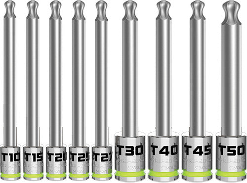 GripEdge BST9LS 9-Pc 1/4" & 3/8" Drive Long Ball Rpt Torx Driver Set, T10-T50 - MPR Tools & Equipment