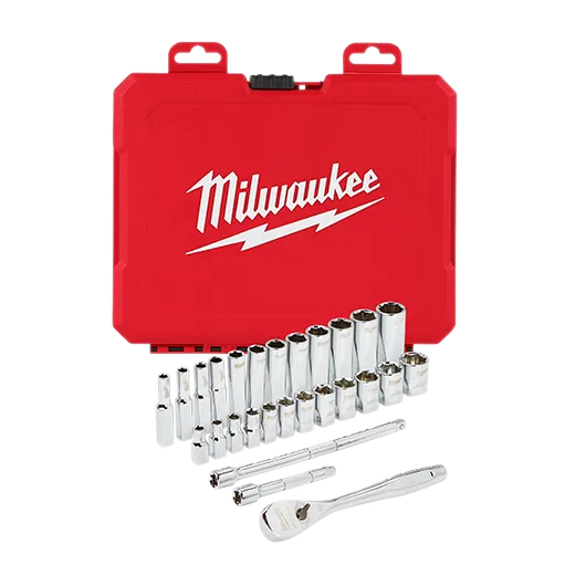 Milwaukee Tool 48-22-9504 1/4" Drive 28pc Ratchet & Socket Set + FREE Milwaukee Tool 48-22-9215 4 pieces Hook and Pick Set