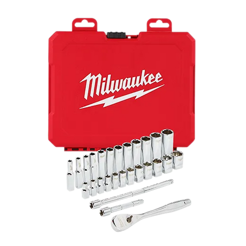 Milwaukee Tool 48-22-9504 Jeu de 28 cliquets et douilles à entraînement 1/4" + Milwaukee Tool 48-22-9215 GRATUIT Ensemble de 4 crochets et picots 