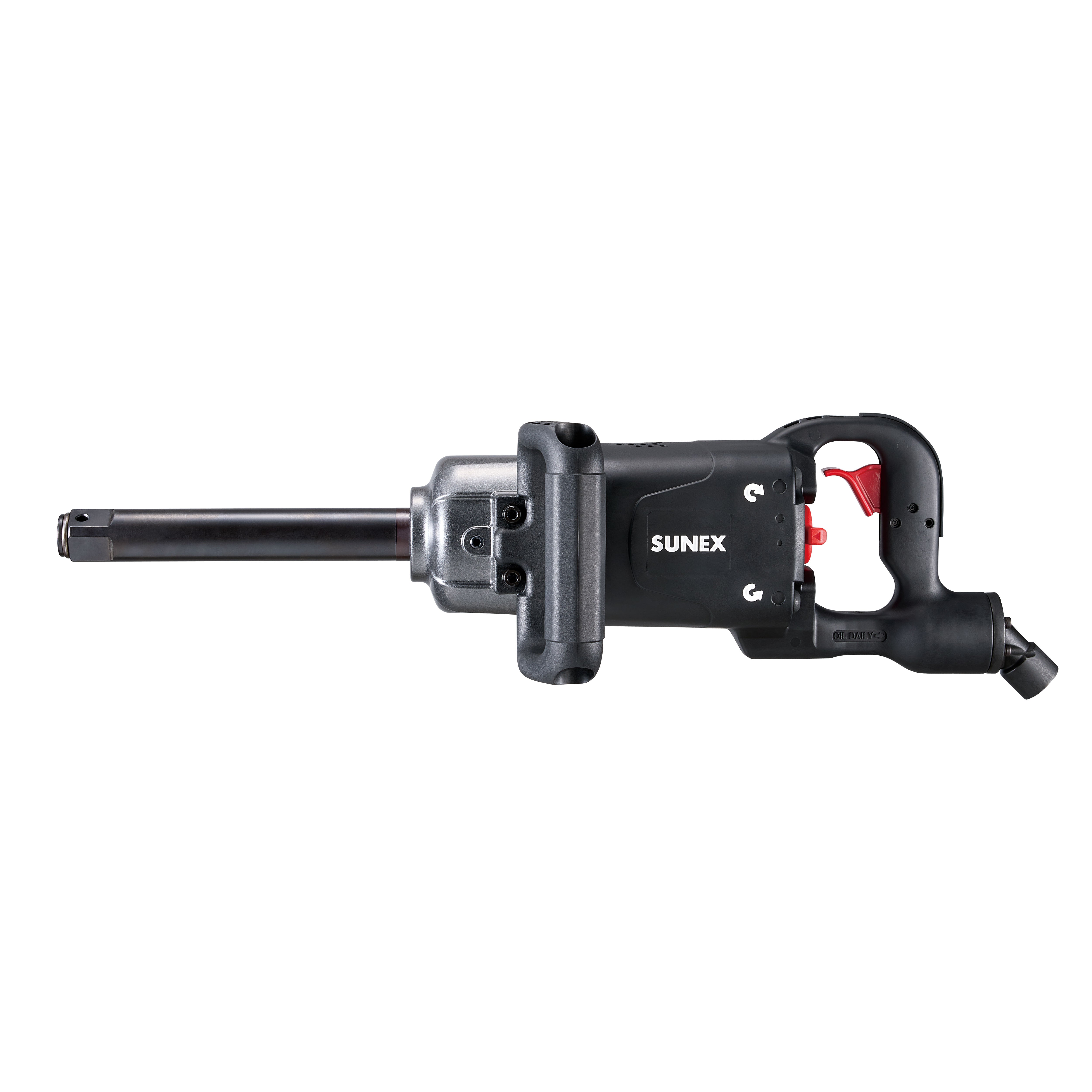 Sunex Tools SX01026 1" Drive Magnesium Composite Impact Wrench with 6" Extended Anvil, full side view on white background