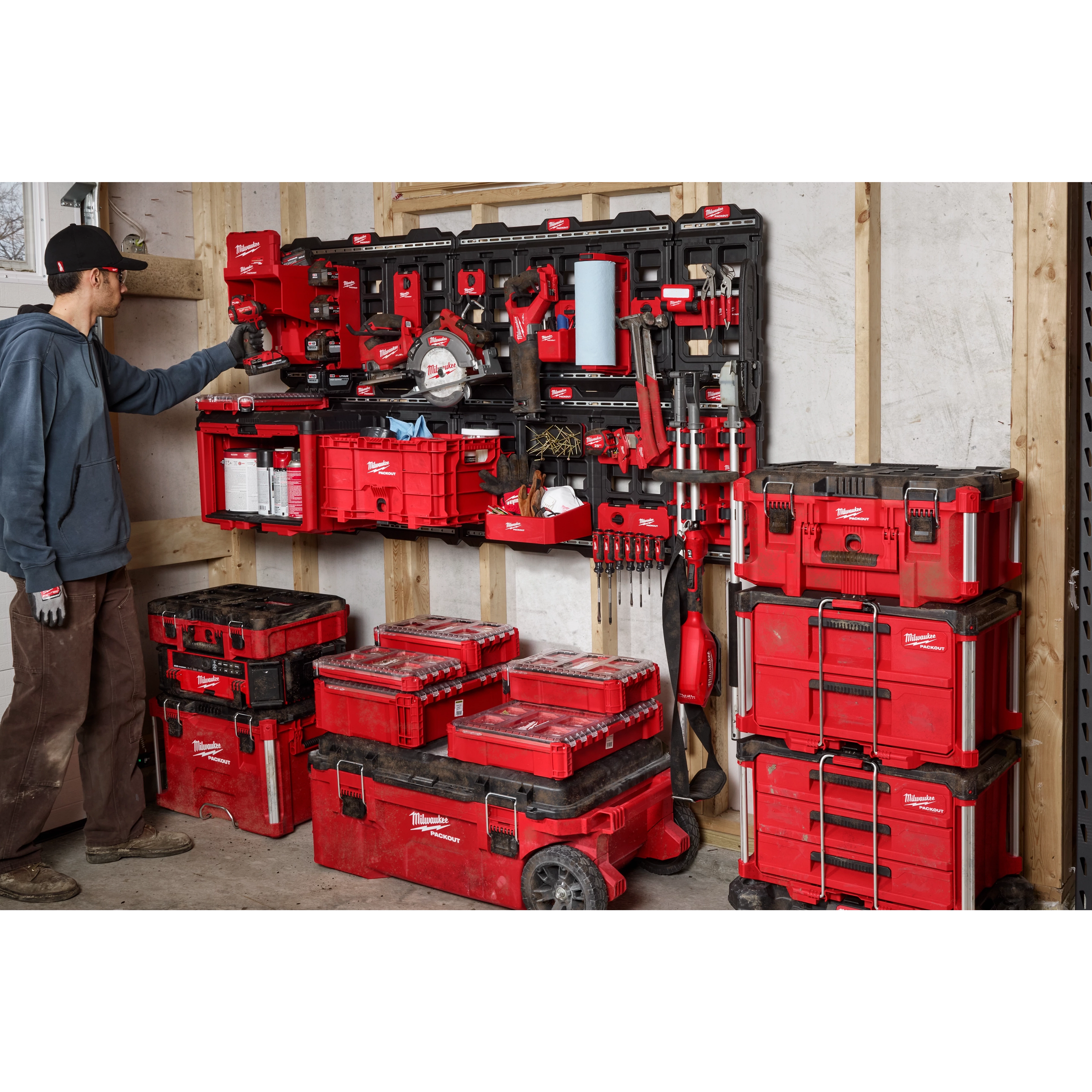 Milwaukee PACKOUT Large Wall Plate installed in shop environment