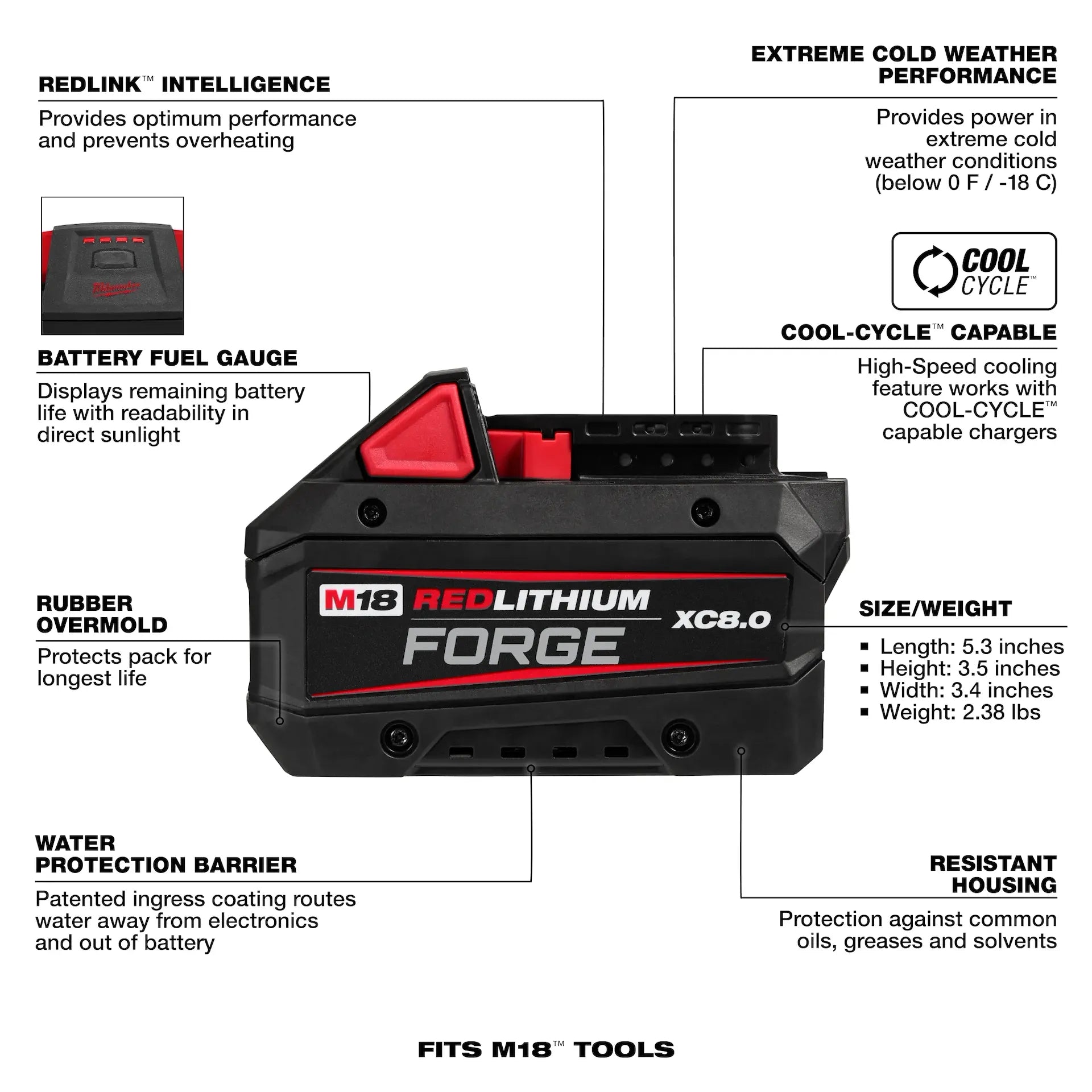 Milwaukee Tool 48-11-1881 M18™ REDLITHIUM™ FORGE™ XC8.0 Battery Pack