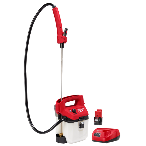 Milwaukee Tool 2528-21G1 M12 1 Gallon Handheld Sprayer Kit with M12 CP2.0 battery and charger on white background