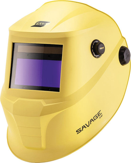 ESAB 700000491 Yellow Savage A40 Welding Helmet, Din 4, 9-13, 100mm X 50mm Viewing Area, External Grind Mode Button - MPR Tools & Equipment