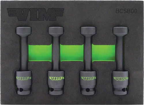 VIM Tools BCS800 4-Pc 1/2 Drive Low Profile Universal Joint Impact Socket Set: 14MM, 17MM, 19MM, 21MM" - MPR Tools & Equipment