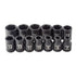 All 13 Sunex Tools metric impact sockets (7mm-19mm) arranged by size showing 6-point design