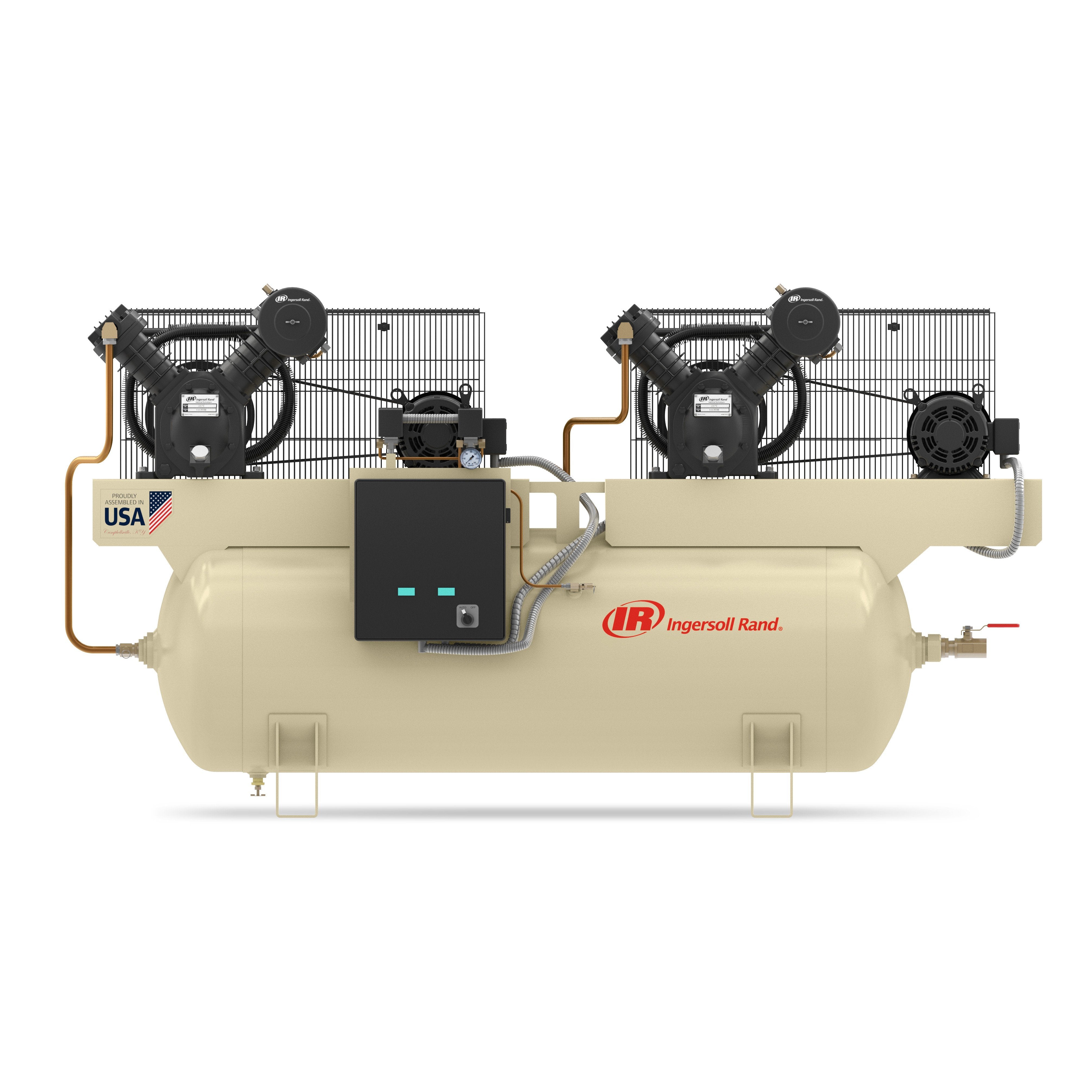 Ingersoll Rand 45465358 Duplex Reciprocating Air Compressor 2-2475E5-V 5HP 80 Gal Horizontal Tank, Proudly Assembled in USA