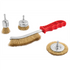 Titan Tools 22209 4pc Crimped Wire Brush Assortment - 1 in. end brush, 2 in. cup brush, 10 in. scratch brush with red ergonomic handle, and 3 in. circular brush with 1/4 in. hex shank