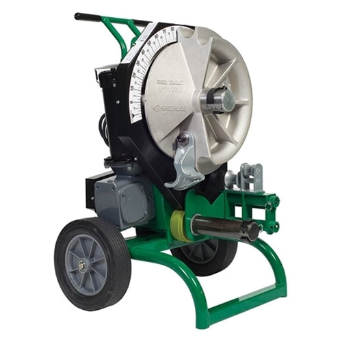 Greenlee 555CX Electric Conduit Bender with No Shoes, 1/2 to 2 Inch, on wheeled green frame