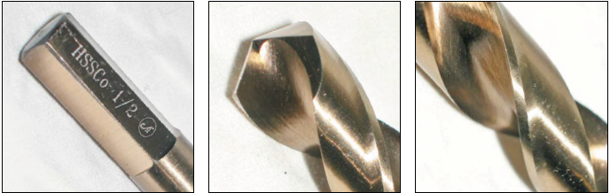 Close-up detail of Ameta Solution HSSCo hex shank, self-centering split point tip, and flute on cobalt drill bit