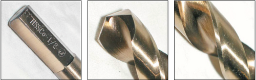 Close-up detail of Ameta Solution HSSCo hex shank, self-centering split point tip, and flute on cobalt drill bit