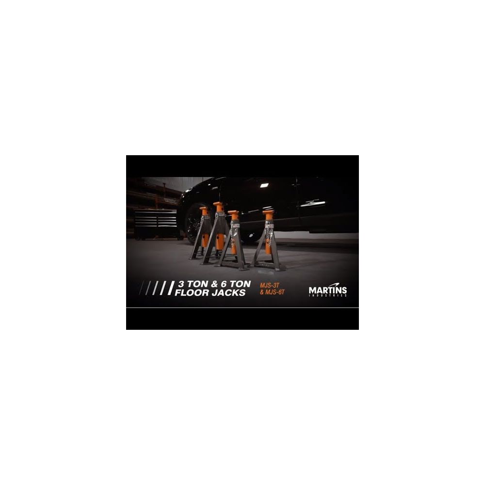 Martins Industries MJS-3T and MJS-6T Jack Stands lifestyle photo in garage setting beside a vehicle