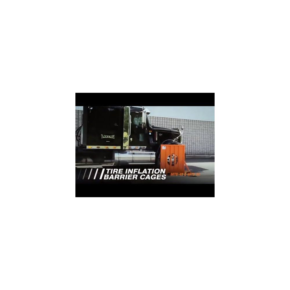 Martins Industries MITB-48 Tire Inflation Barrier Cage Shown in Use Beside a Semi-Truck
