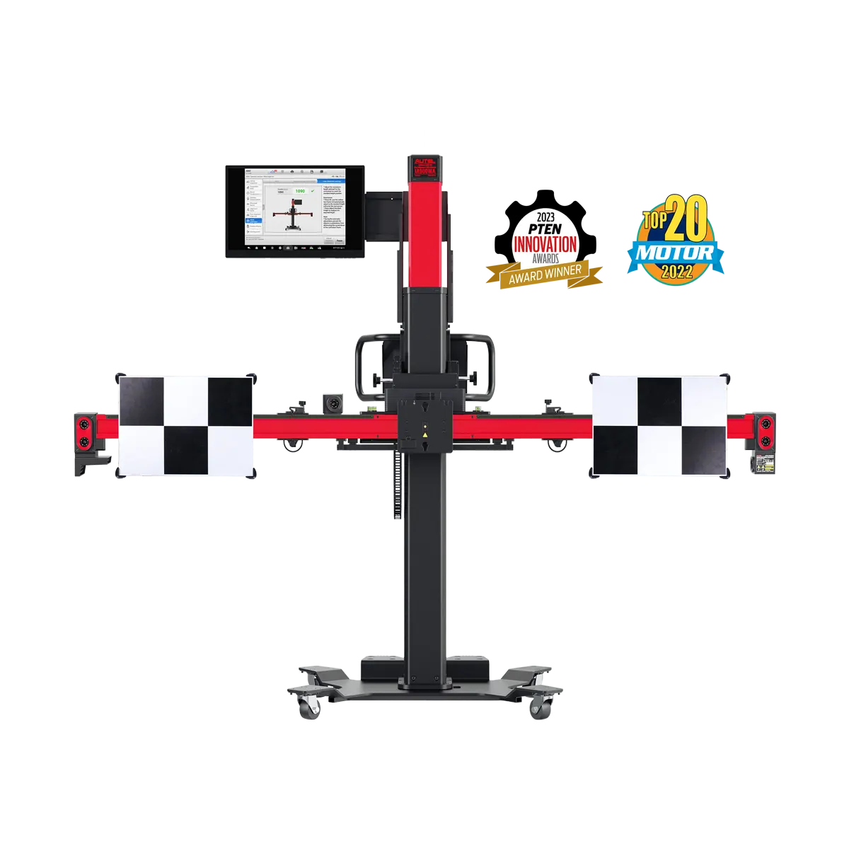 Autel IA900WA MaxiSYS Wheel Alignment and ADAS Calibration Frame front view with award badges