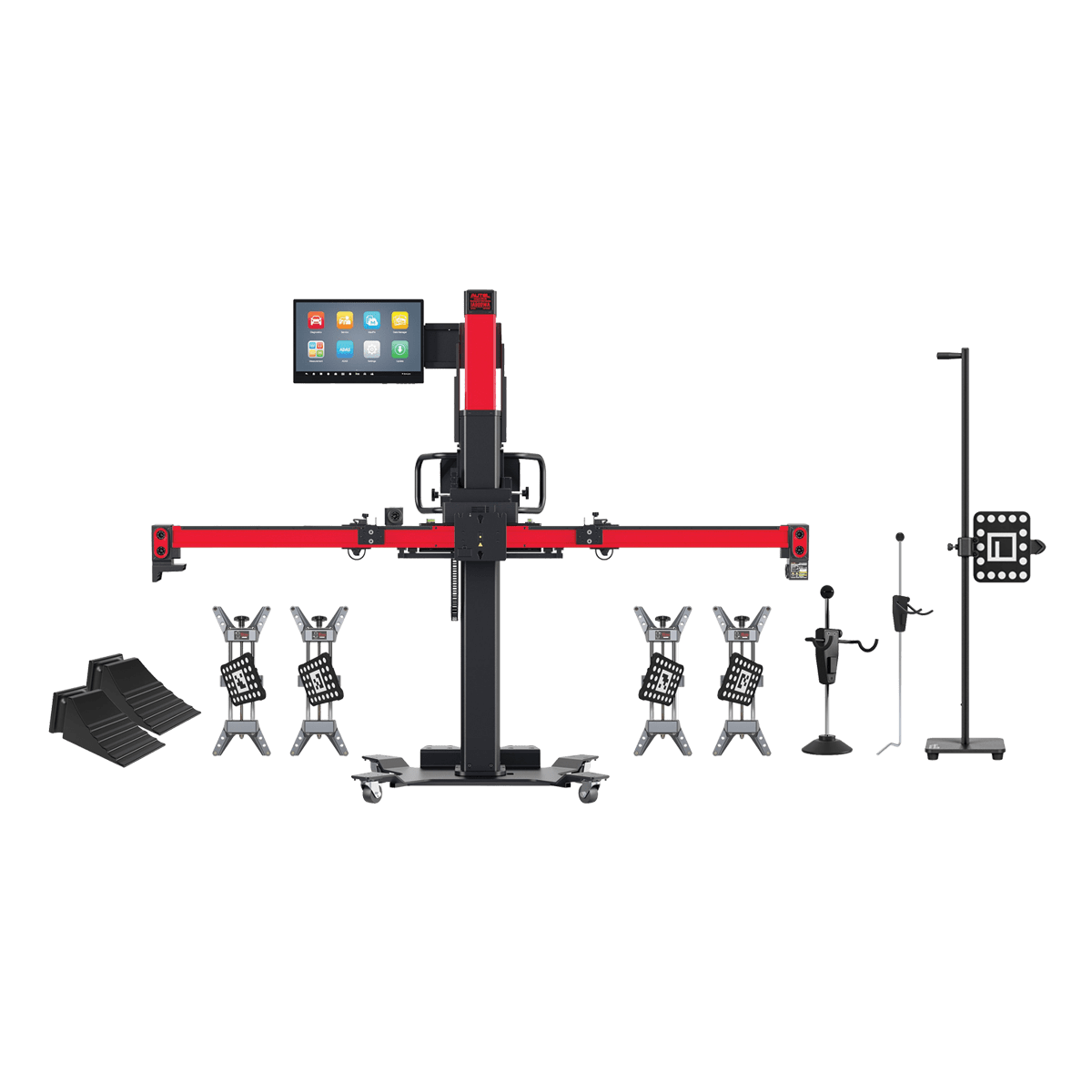 Autel IA900WA MaxiSYS full system kit with four-wheel clamps, camera targets, steering wheel lock and accessories