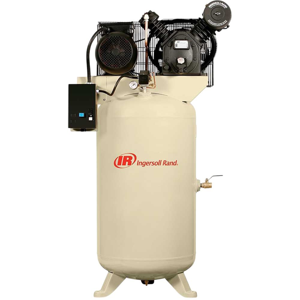 Ingersoll Rand 45464922 5 HP 60 Gal 230V 1-Phase Vertical Air Compressor, tan cast iron tank with ODP motor and copper intercooler