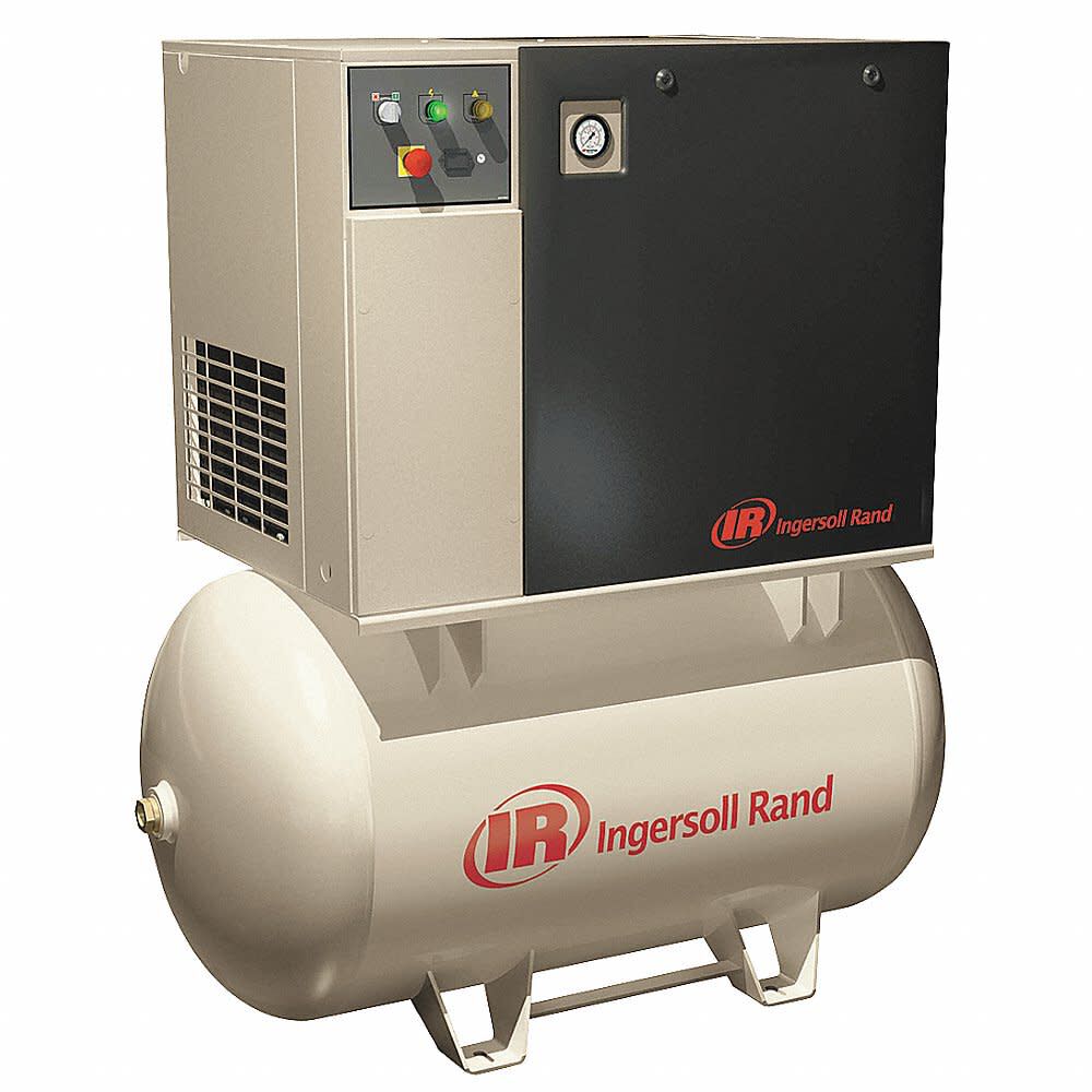 Ingersoll Rand 18004622 UP Series TAS Rotary Screw Air Compressor 10HP 230V with 120-gallon horizontal tank and full sheet metal enclosure