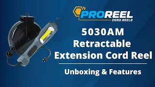 Alert Stamping ProReel 5030AM Retractable Extension Cord Reel unboxing and features video thumbnail