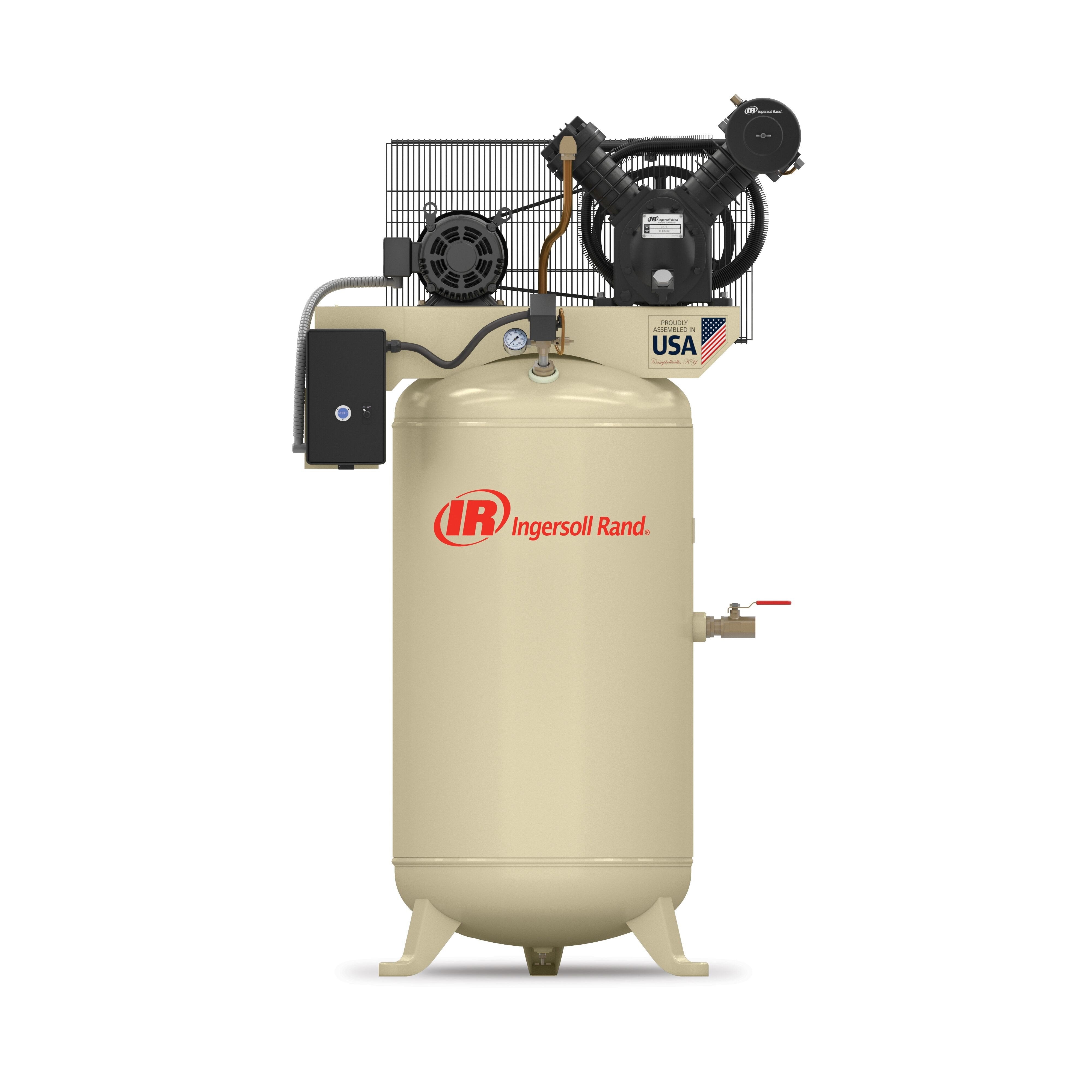 Ingersoll Rand 2475N5-V 5HP Two-Stage Reciprocating Air Compressor, 80 Gallon Vertical Tank, 460V 3-Phase, Proudly Assembled in USA