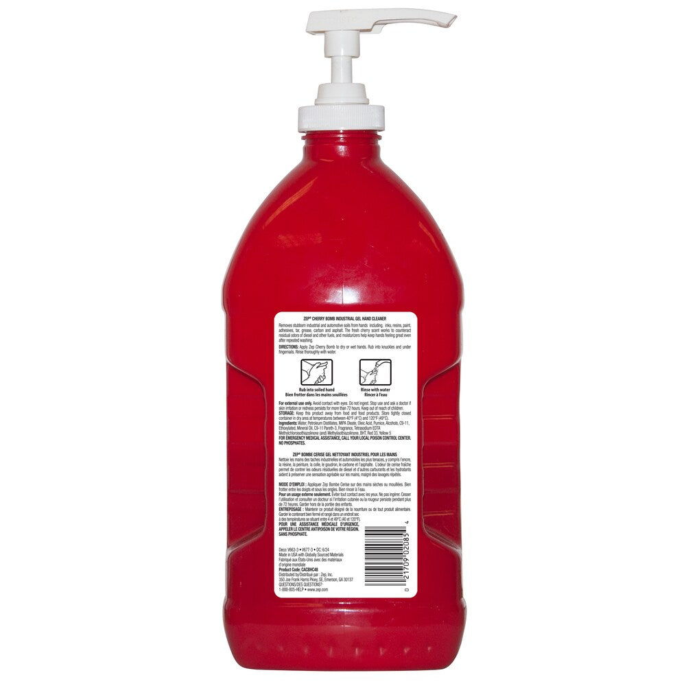 ZEP CACBHC48 Cherry Bomb 1.42L Gel Hand Cleaner pump bottle back label
