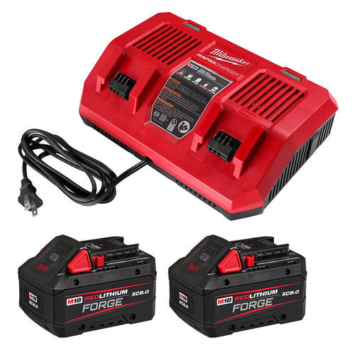 Milwaukee Tool 48-59-1888 M18 18V Li-Ion 8.0 Ah REDLITHIUM FORGE Starter Kit with Dual Bay Rapid Charger (2-Pack)