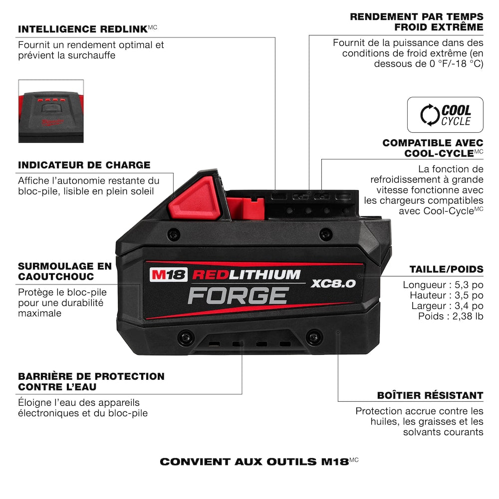 Milwaukee Tool 48-59-1888 M18 18V Li-Ion 8.0 Ah REDLITHIUM FORGE Starter Kit with Dual Bay Rapid Charger (2-Pack)