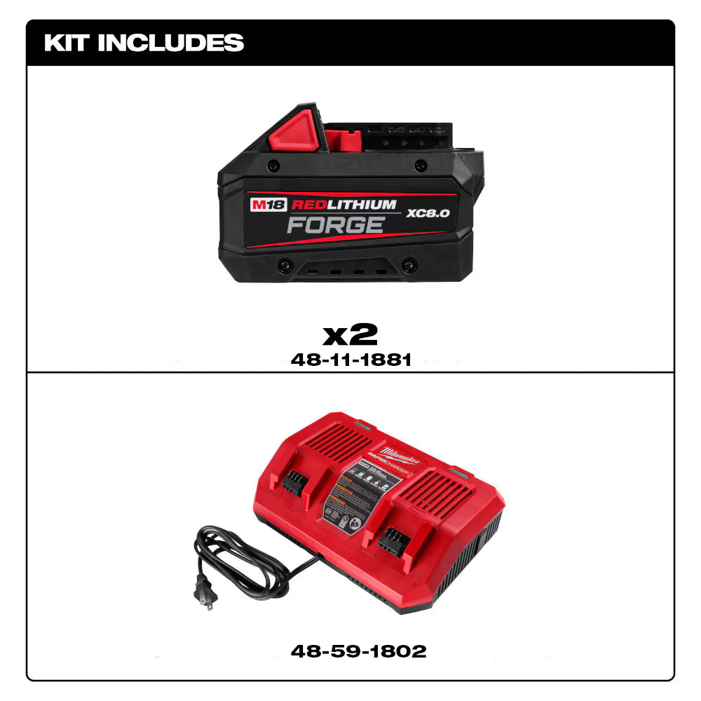 Milwaukee Tool 48-59-1888 M18 18V Li-Ion 8.0 Ah REDLITHIUM FORGE Starter Kit with Dual Bay Rapid Charger (2-Pack)