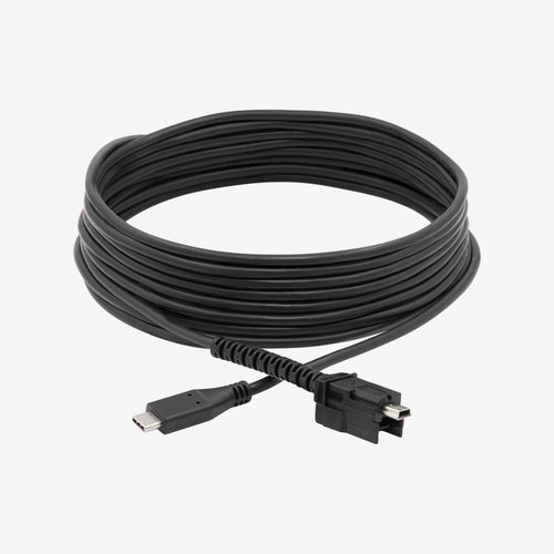NEXIQ Technologies 401017 USB Mini B (Latching) to USB C Cable, coiled black cable with USB-C and latching USB Mini B connectors